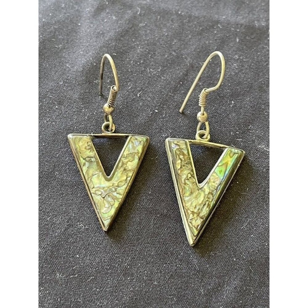 Vintage Signed Alapaca Mexico Abalone Shell Silver Dangle Arrowhead Design